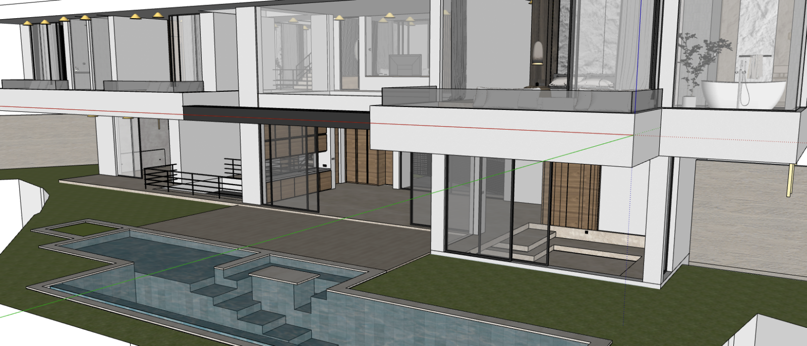 Three-dimensional architectural model of Villa Perry with a pool in Canggu