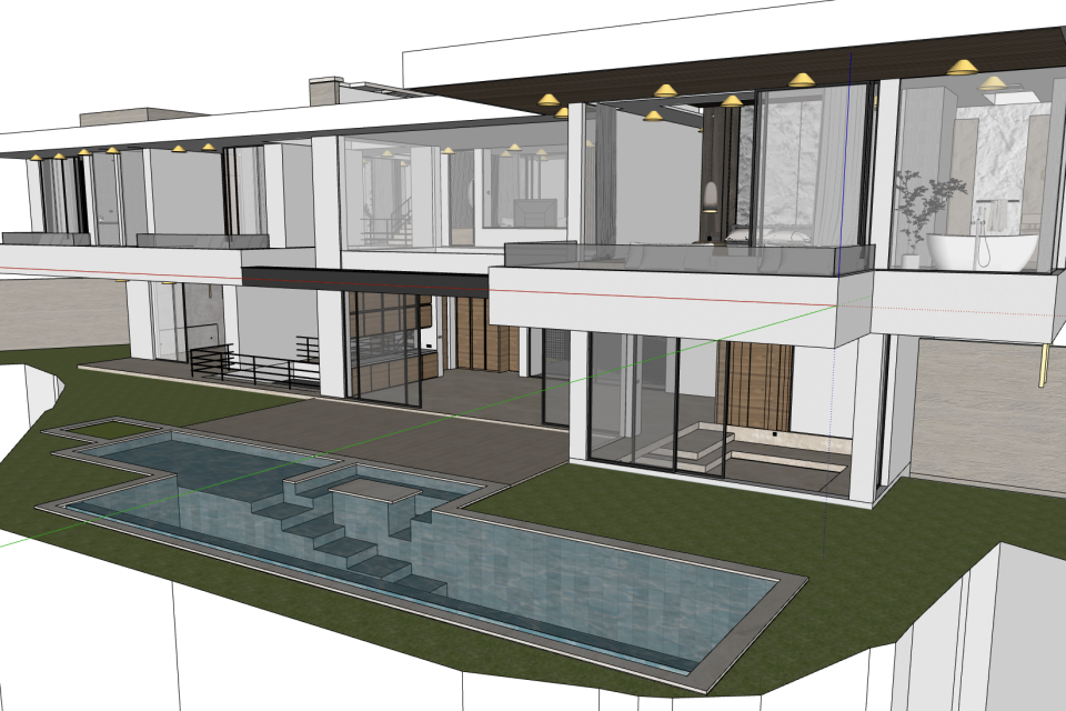 Three-dimensional architectural model of Villa Perry with a pool in Canggu