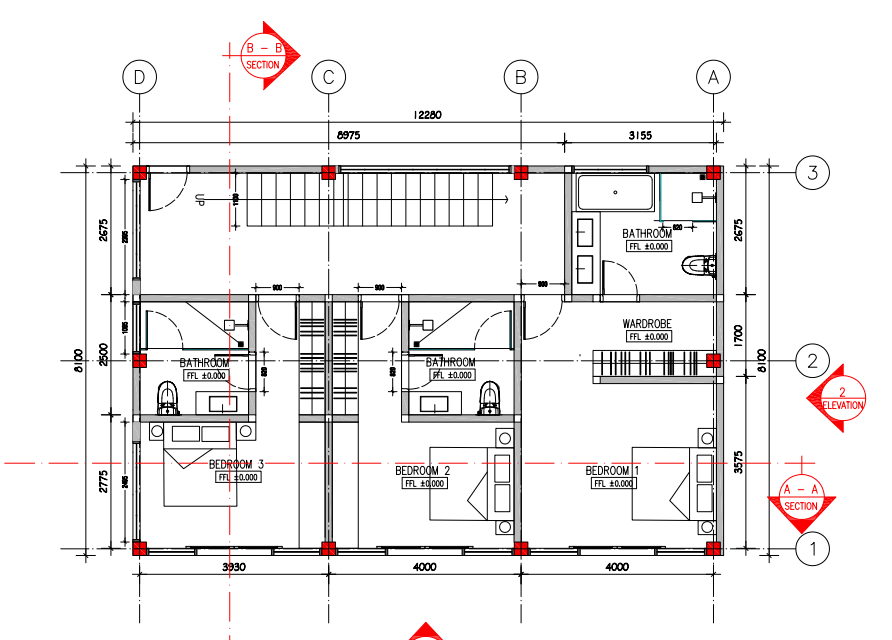 Architectural floor plan drawing of Padonan Villa in Batu Bolong
